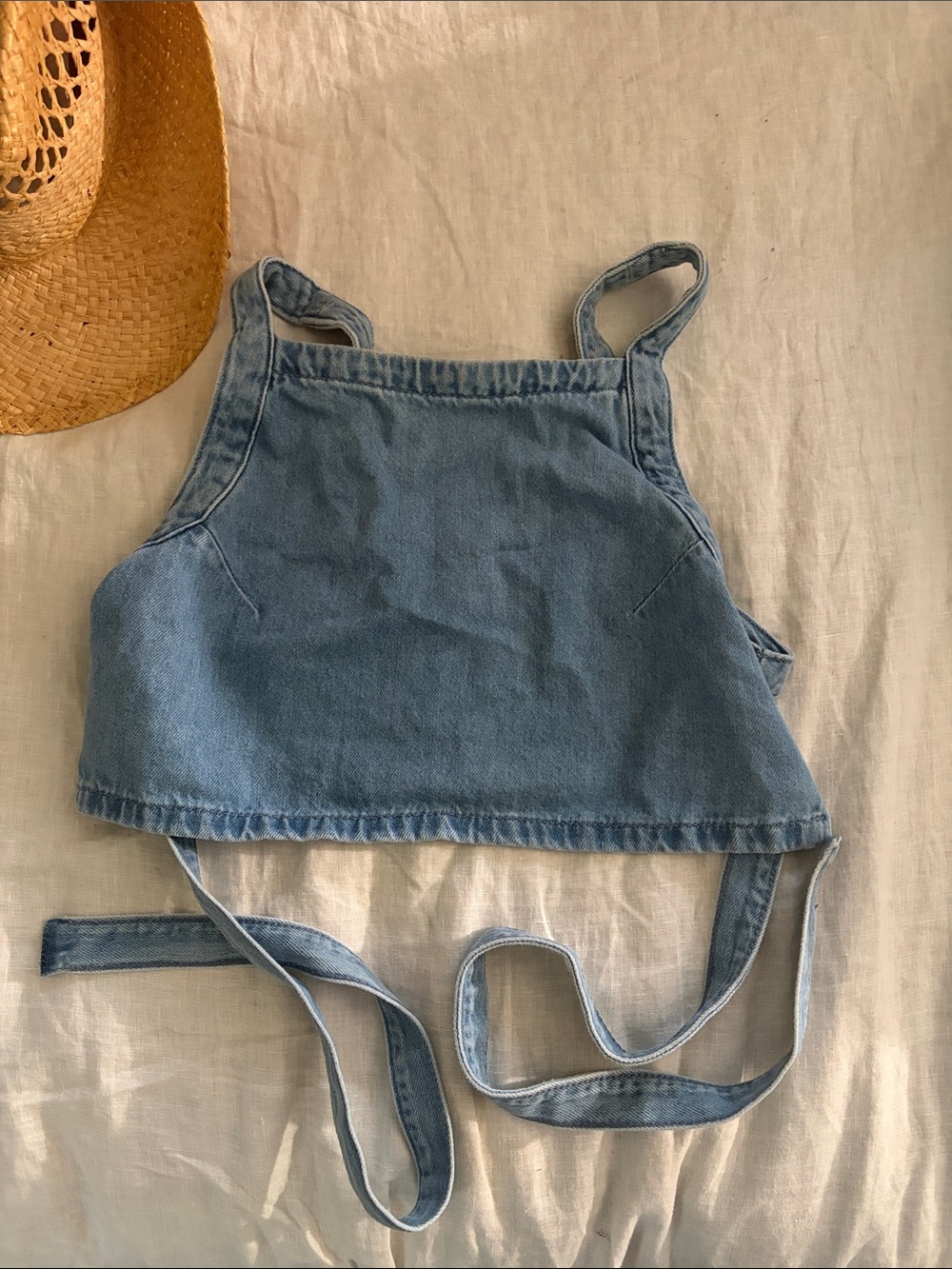 zara Light Blue Denim Crop Tank Top - Casual Women’s Summer Top small